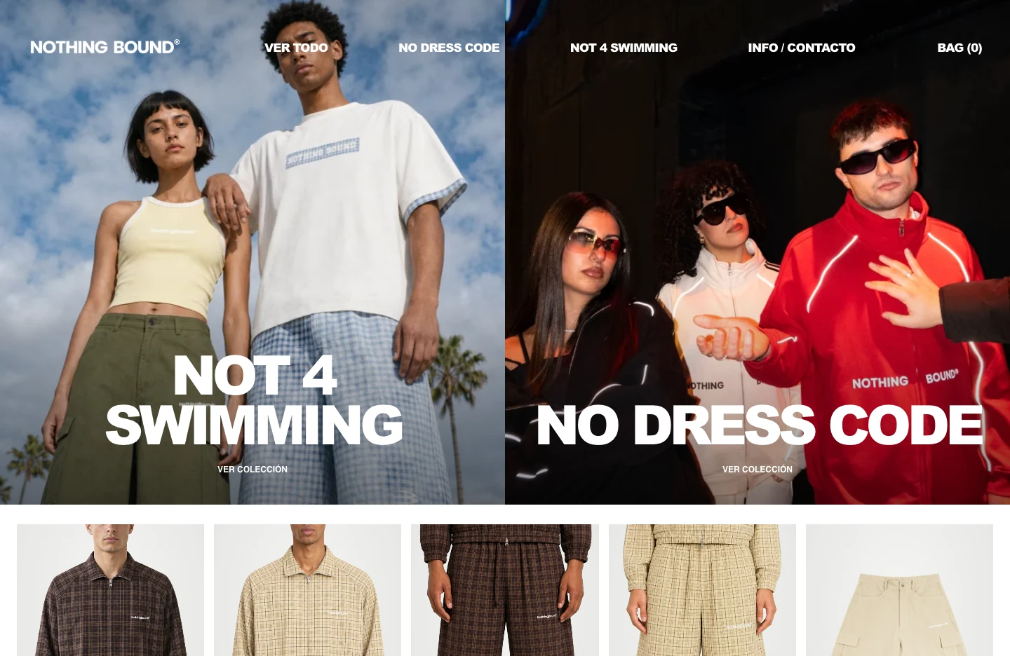 Web de Nothing Bound con las imágenes de su campaña de ropa.